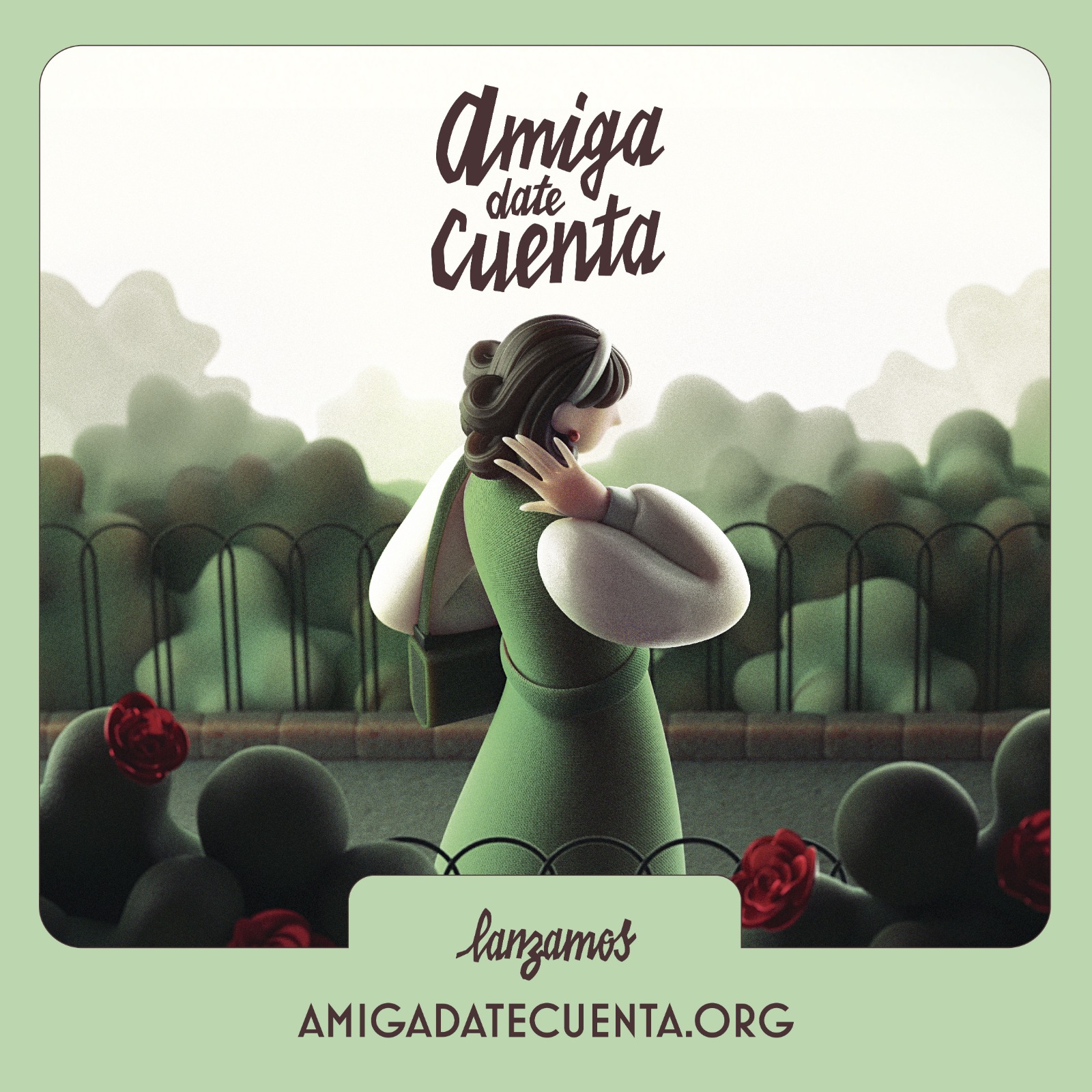 Imagen gráfica del proyecto Amiga, date cuenta, con ilustración de mujer 