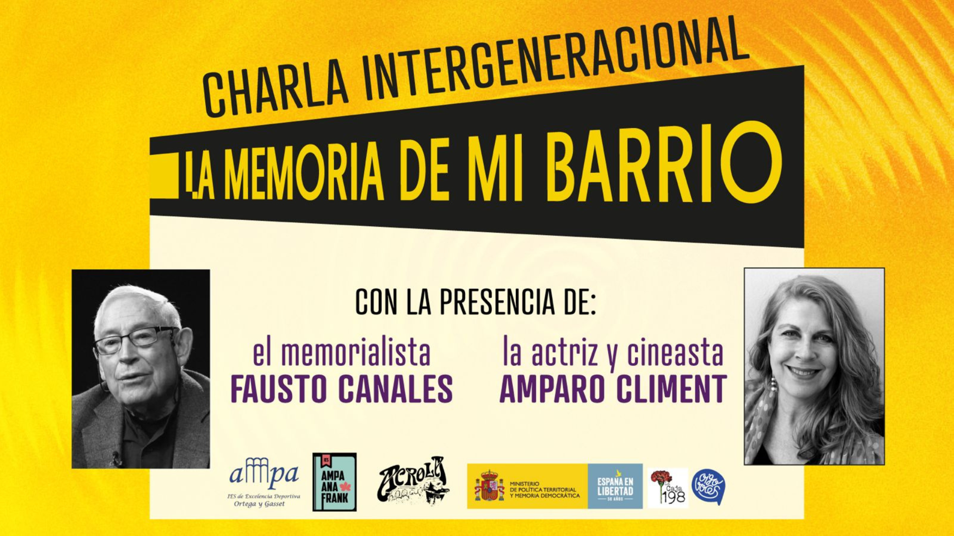 Imagen Charlas intergeneracionales: “Las historias que no me contaron” con Fausto Canales y Amparo Climent