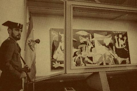 Cuadro del Gernika custodiado por un guardia civil